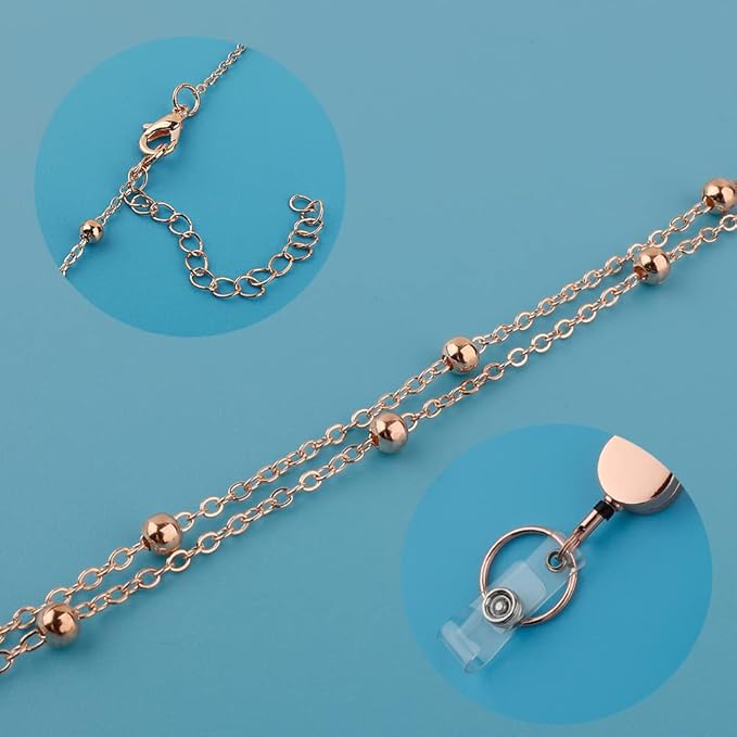 Lanyards for Id Badges 3 Pack Badge Lanyard with 6 Pcs Id Badge Holder Retractable Stainless Steel Teacher Lanyards Cruise Ship Lanyards for Girl Women (Silver, Gold, Rose Gold)