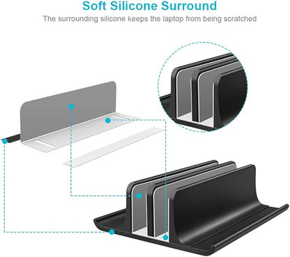 Vaydeer Double Adjustable Vertical Laptop Stand Newly Designed 2 Slots Aluminum Desktop Dual Holder for All MacBook/Chromebook/Surface/Dell/iPad Up to 17.3 Inches - Black