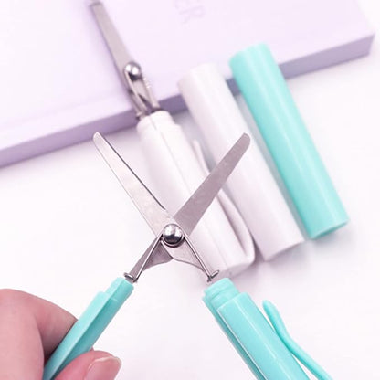 Pen Style Scissors with Cover Foldable Scissors Student Scissors Small Craft Scissors Embroidery Scissors for School, 1.4*2*11.4cm, Blue