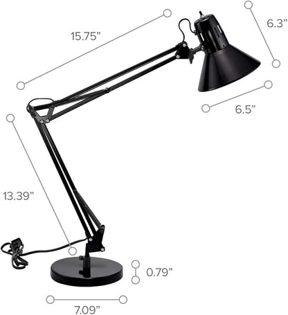 Bostitch Office VLF100D Swing Arm Desk Lamp, Metal, 36" Reach with Multi-Joint Adjustment, Includes Replaceable LED Bulb (VLF), Black