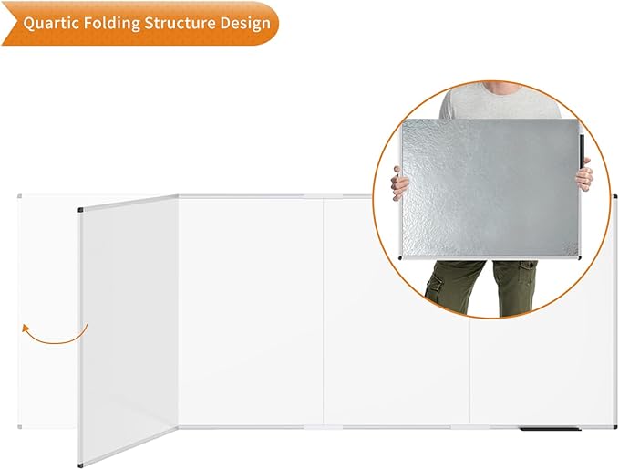 VIZ-PRO Large Dry Erase White Board/Magnetic Foldable Whiteboard, 120 X 48 Inches, Silver Aluminium Frame