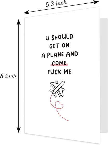 Ogeby Funny Valentines Day Card Gifts for Boyfriend Girlfriend, Cute Valentines Day Gifts for Him Her Husband, Get on a Plane Miss You Card, Long Distance Relationship Card Gifts