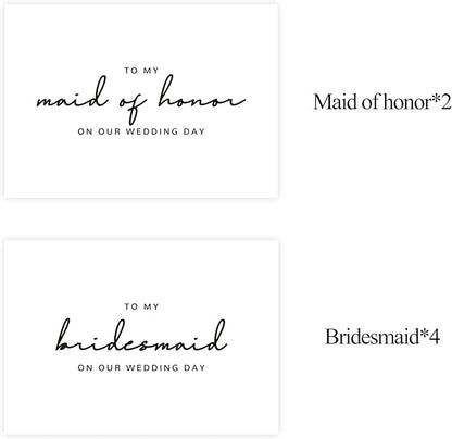 6 Pieces Bridesmaid Proposal Cards with Envelopes, 4 Pieces To My Bridesmaid On Our Wedding Day Cards and 2 Pieces To My Maid Of Honor On Our Wedding Day Cards.（Bridesmaid - 6cards B）