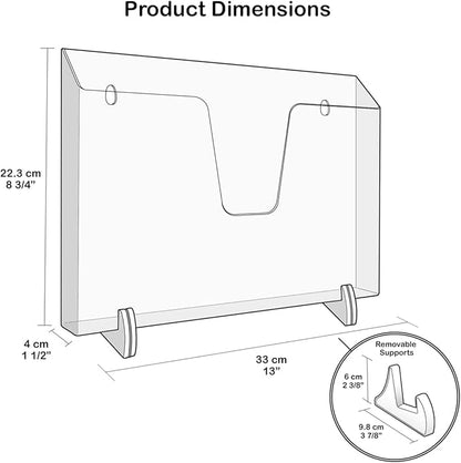 Acrimet Pocket File Holder Horizontal Design Brochure Display (for Wall Mount or Countertop Use) (Removable Supports Included) (Letter Size) (Clear Blue Color)