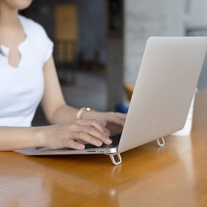 2Pcs Self-Adhesive Keyboard Stand for Desk, Adjustable Laptop Stand Riser Feet, Aluminum Portable Laptop Kickstand Aluminum Stable for MacBook, 10-18" Laptop, iPad(Silver)