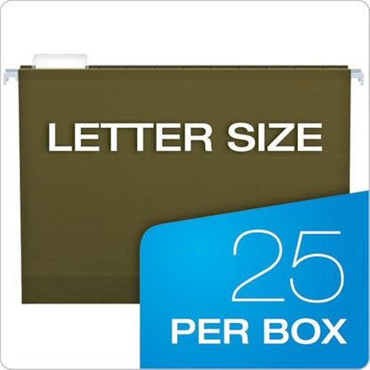Pendaflex Extra Capacity Reinforced Hanging File Folders, 2", Letter Size, Standard green, 1/5 Cut, 25/BX (04152X2)