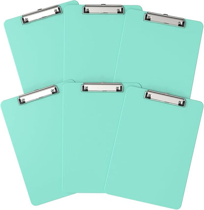 Plastic Clipboards 6 Pack, A4 Teal Clip Board 8.5x11 for Classroom, Students, Kid, Woman, Size 9" x 12.5" with Low Profile Clip, Office & School Supply