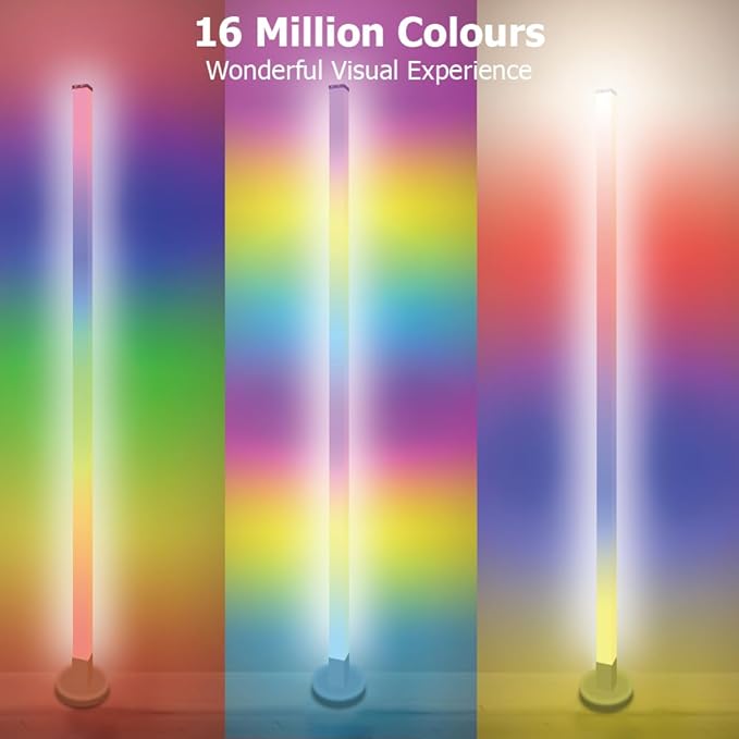 Corner Floor Lamp, 59" RGB+IC Dimmable White LED Floor Lamps, Smart Modern Corner Lamp with Remote, Tall Standing Lamp Bedroom Living Room Essentials, Music Sync for Game Room Decor
