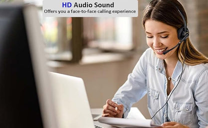 Office Telephone Headset with Noise Cancelling Mic RJ9 U10P Bottom Cable Compatible with Landline Desk Phones Polycom VVX, Avaya Digital, Fanvil, AudioCodes and Many More