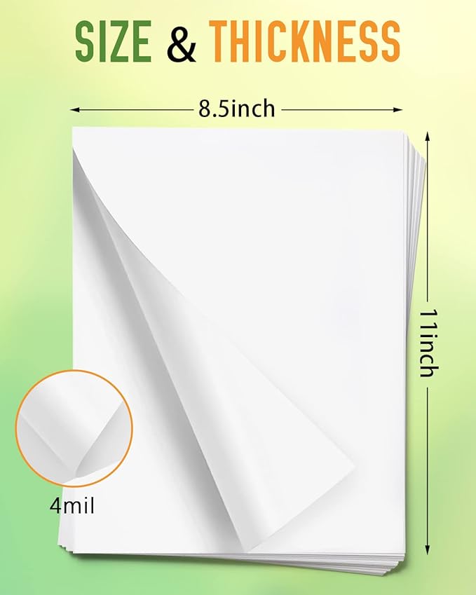 Lzerking Printable Vinyl Sticker Paper - 25 Sheets Matte White Self-Adhesive Waterproof Decal Printable Sticker Paper for Inkjet Printer - Standard Size 8.5x11 Inches DIY Crafts