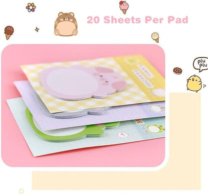 24 Pads Cute Animal Shaped Sticky Notes 8 Cute Patterns 3 Pads of Each Kawaii Self-Sticky Notes Memo Pad for School Office Home Kids Students Roommates Tab Gifts