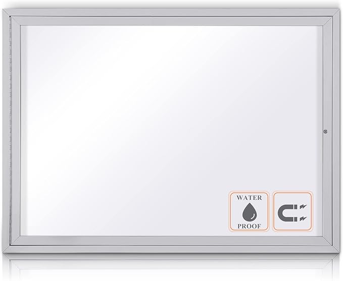 SWANCROWN Enclosed Bulletin Board Magnetic Dry Erase Board 37” x 28” Weatherproof Notice Board for Outdoor Public School Office