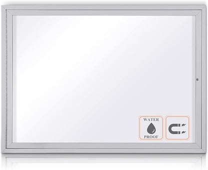 SWANCROWN Enclosed Bulletin Board Magnetic Dry Erase Board 37” x 28” Weatherproof Notice Board for Outdoor Public School Office