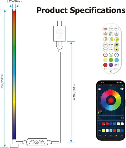 Corner Floor Lamp, 59" RGB+IC Dimmable White LED Floor Lamps, Smart Modern Corner Lamp with Remote, Tall Standing Lamp Bedroom Living Room Essentials, Music Sync for Game Room Decor