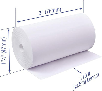 3 x 110 feet x 48 rolls CORELESS BPA Free Thermal Paper Rolls for Zebra iMZ320 thermal receipt printers. 47mm diameter