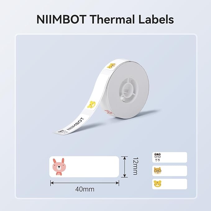 NIIMBOT Label Maker Tape for D11/D110/D101 Label Maker, 12 x 40 mm (0.47'' x 1.57'')-160 Tapes/Roll for Home Office Labeling Tape Replacement, Zoo Pattern