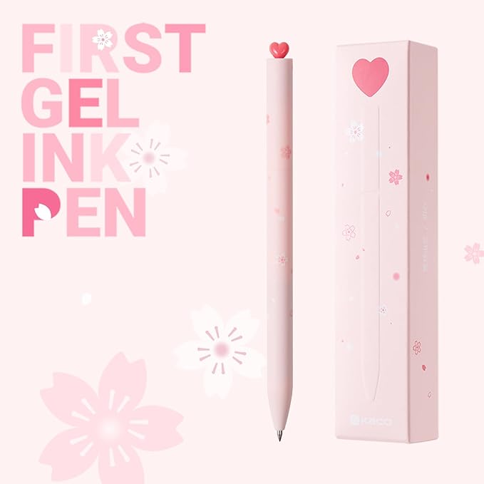 Kaco FIRST Gel Pens Cute Stationery, Pack of 2 Pieces Heart Pen Set with Extra 4 Black Refills (2 Pink)