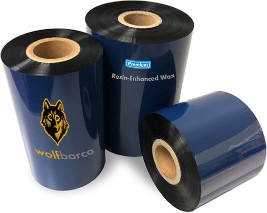 12 Rolls Wolfbarco 8.66" x 1476' (220mm x 450m) Black Premium Resin-Enhanced Wax Thermal Transfer Ribbon Compatible with Zebra,TEC, INTERMEC,Citizen,TSC,GODEX,ARGOX Printers