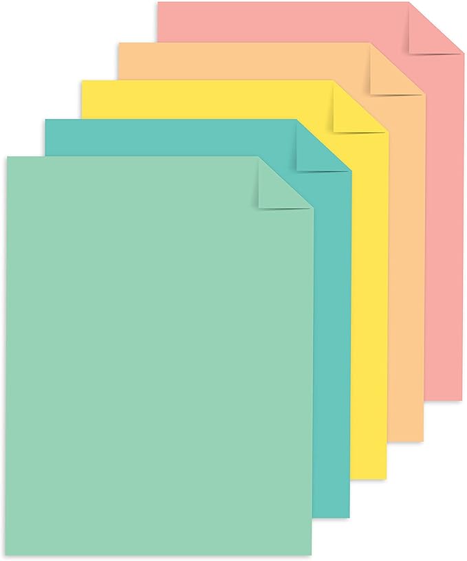 Astrobrights Punchy Pastel Assortment Cardstock, 8.5" x 11", 65 lb. 5-Color Assortment, 100 Sheets (91786)