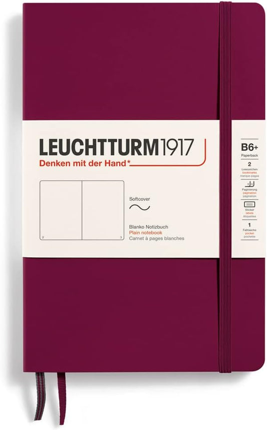 LEUCHTTURM1917 - Notebook Softcover Paperback B6+ - 123 Numbered Pages for Writing and Journaling (Plain, Port Red)