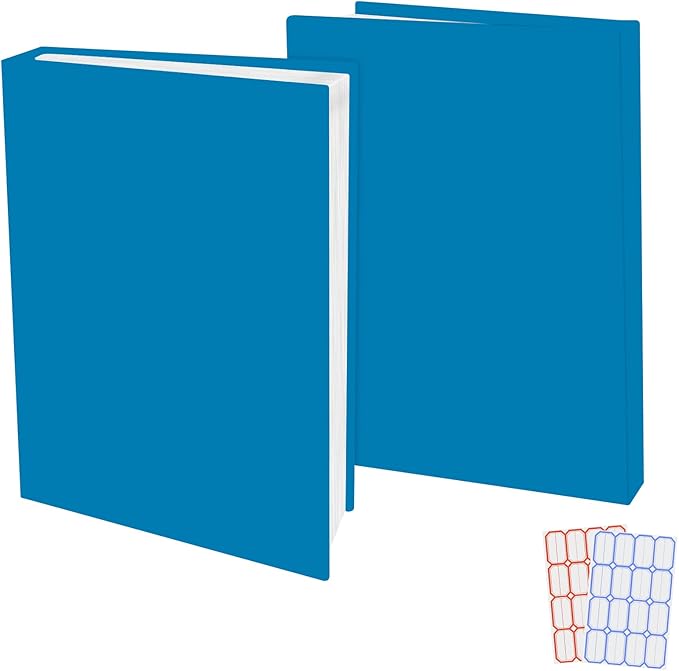 2 Pack Stretchable Book Sleeve Covers, for Paperbacks Hardcover Textbooks up to 9" x 12", Office Supplies with Free Sticker Labels (2 Pack, Light Blue)