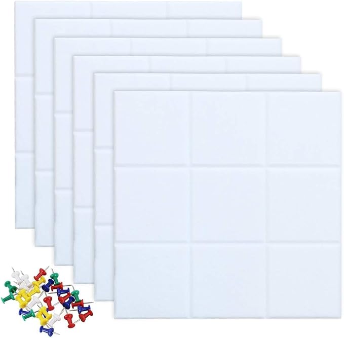 Large Cork Board Felt Board Tiles for Walls with 30 Push Pins, 11.8"x11.8" Pack of 12 Pin Board Notice Boards for Home Office Kitchen, Bulletin Board Wall Tiles for Photos Memos