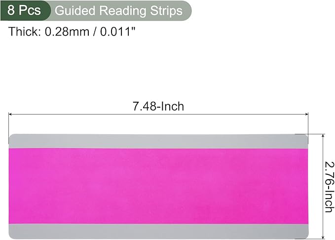 YOKIVE 8 Pcs Guided Reading Strips, Book Highlighter Strips Reading Tracker Bookmark Teacher Supply, Great for Classroom (Rose Red Transparent, 7.48"x2.76")