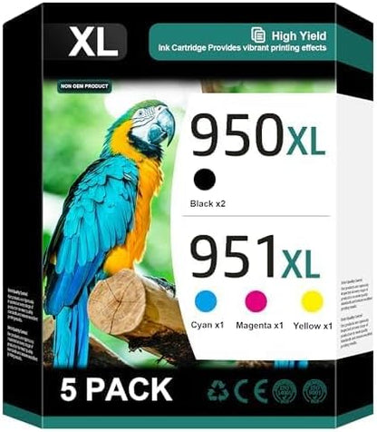 950XL 951XL Combo Compatible for HP 950 950XL and 951XL Ink Cartridges Combo Pack Work for Officejet Pro 8600 8610 8620 8100 8630 8660 8640 76DW 251DW Printers, 5 Pack, 2 Black,Cyan,Magenta,Yellow