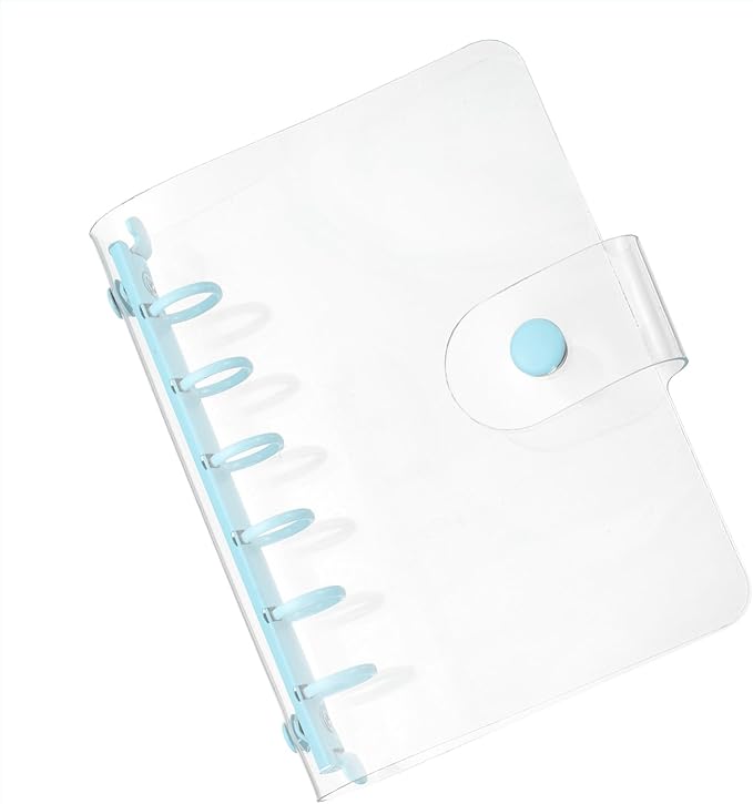 PATIKIL A7 Clear Binder Cover, Soft PVC Loose Leaf Binder Protector Refillable Notebook Shell with Snap Button Closure and 6 Rings for DIY Meeting Notebook Folder, Blue