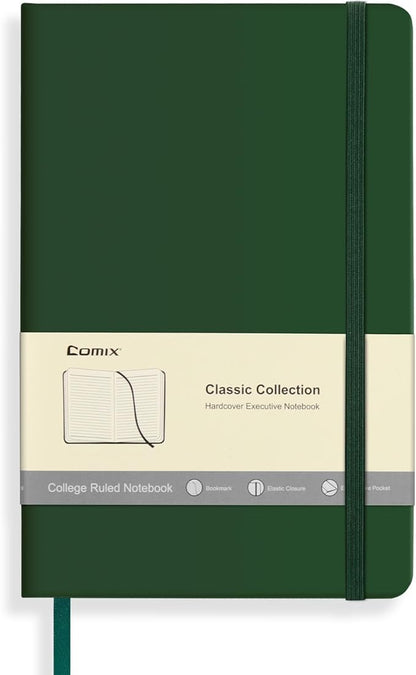 Comix Lined Journal Notebook for Women Men, Journaling Notebooks for Office School Home, Dark Green, 240 Pages, 5.5" x 8.3", College Ruled, A5, Hardcover