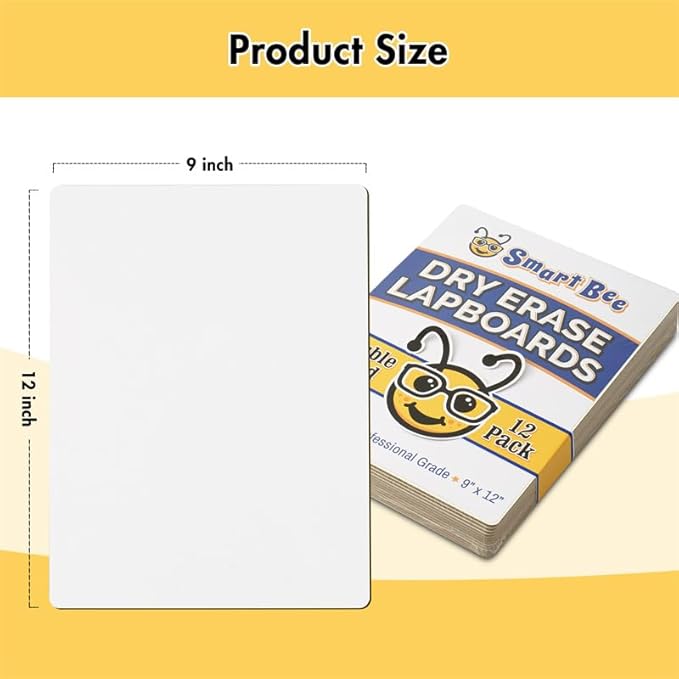 Dry Erase Boards for Classroom | 9x12 Inches, Double-Sided, Student Dry Erase Board for School and Home Learning | Personal Small White Board for Lap, Desk, Office, Kitchen | Pack of 12