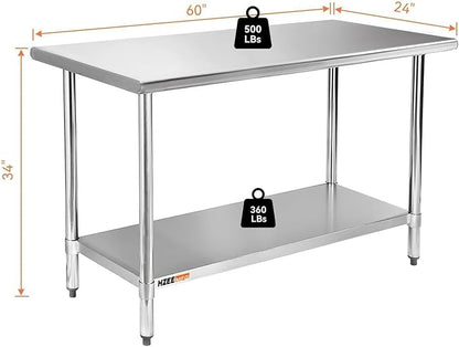 Stainless Steel Table for Prep & Work with Adjustable Undershelf 60 x 24 inches,5ft, Heavy Duty Commercial Kitchen Table for Restaurant, Home, Hotel, Kitchen Prep Tables