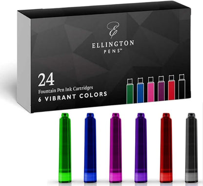 Fountain Pen Ink Refills - 24 Pack International Standard Size Cartridges - Premium Quality & Non-Toxic - Long-Lasting Ink