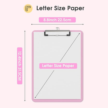 Plastic Clipboards 2 Pack, A4 Pink Clip Board 8.5x11 for Classroom, Students, Kid, Woman, Size 9" x 12.5" with Low Profile Clip, Office & School Supply