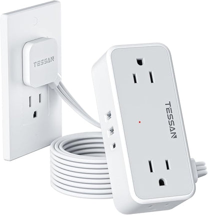 Flat Extension Cord 15 FT, TESSAN Surge Protector Power Strip with 4 AC Outlets 1 USB C and 2 USB A Ports, 900 Joules Protection, Multiple Wall Plug Outlet Extender Suitable for Home Office Dorm
