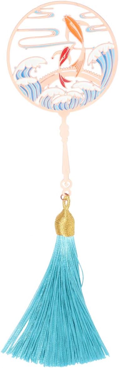 TOYANDONA Bookmarks with Tassels Hollow Book Mark Chinese Retro Bookmarks Vintage Bookmarks Retro Bookmarks Plant Printing Rose Gold Book Page Holder Round Fan Metal