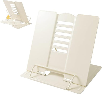 Metal Book Stand - Adjustable Book Holder for Reading (Full Beige)