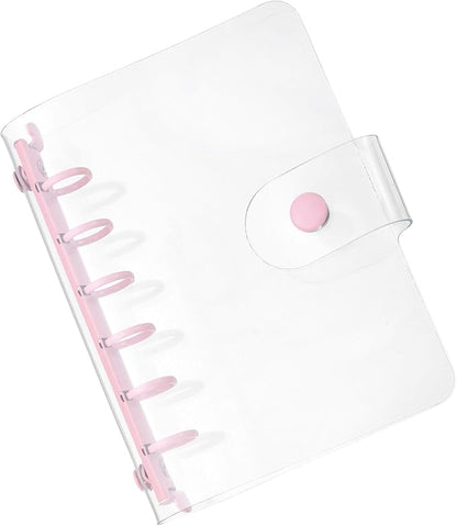 PATIKIL A7 Clear Binder Cover, Soft PVC Loose Leaf Binder Protector Refillable Notebook Shell with Snap Button Closure and 6 Rings for DIY Meeting Notebook Folder, Pink