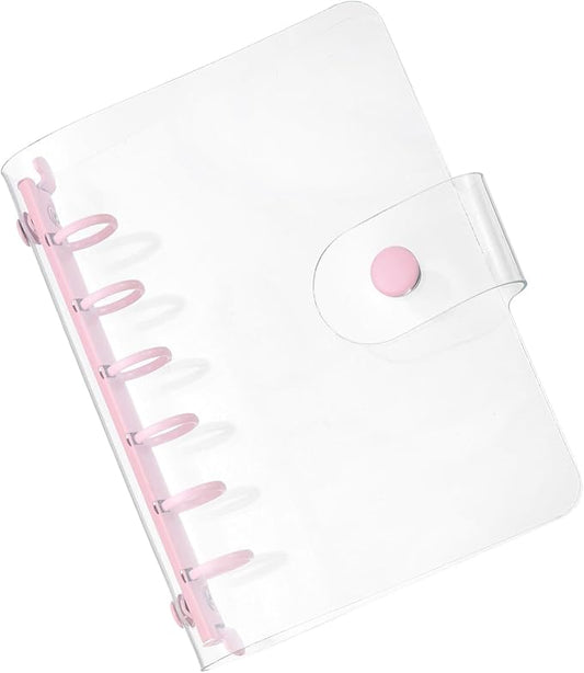 PATIKIL A7 Clear Binder Cover, Soft PVC Loose Leaf Binder Protector Refillable Notebook Shell with Snap Button Closure and 6 Rings for DIY Meeting Notebook Folder, Pink