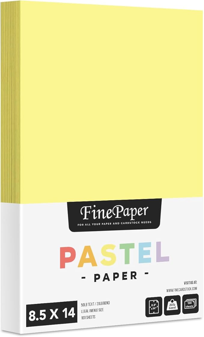 Canary Pastel Colored Menu Paper - 8.5" x 14" (Legal Size) - for Documents, Announcements, Menus Arts and Crafts | Regular 20lb Bond Paper for Copy, Writing and Printing | Bulk Pack of 100 Sheets