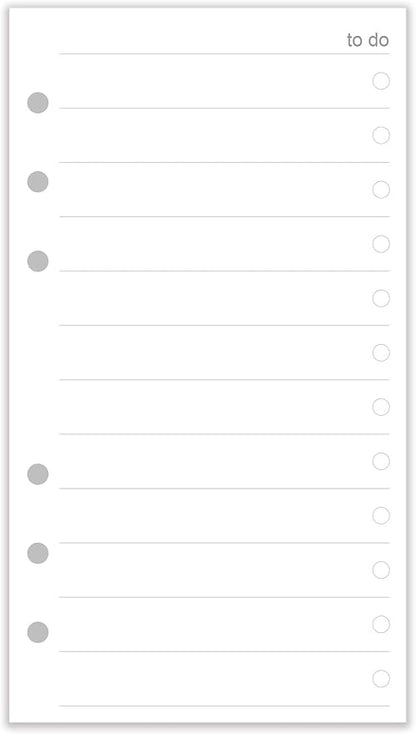 A6 To Do List Refills for Filofax Personal Size Planner/Binder, 6 Hole Punched, 100 Sheets/200 Pages, To Do Planner with Check List Organizing, 100gsm, White, 3.74 x 6.73 Inch