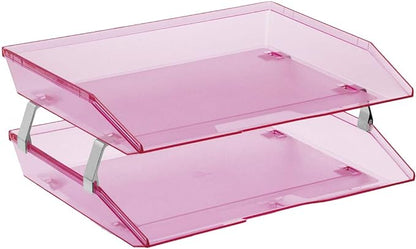 Acrimet 2 Tier Side Load Letter Tray Facility, Desktop File Organizer, A4 Letter Size Paper Organizer, Minimalist Storage Solution Paper Tray for Office, Home, Classroom (Plastic, Clear Pink Color)