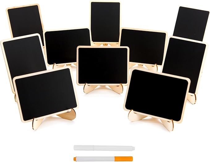 10 Pack Mini Chalkboards Signs with Easel Stand, Small Rectangle Chalkboards Blackboard, Wood Place Cards for Weddings, Birthday Parties, Message Board Signs and Event Decoration