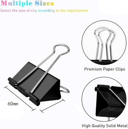 Extra Large Binder Clips, 12 Pack, 2.4 Inch, Standard 60mm, Black, Large Binder Paper Clips, Fold Clamp, Extra Large Size, Jumbo Paper Clips, Office Clips, with Storage Container