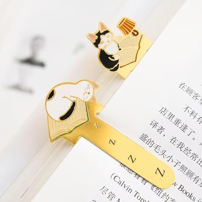 Cute White Sleeping Cat Metal Bookmark for Cat Lovers Book Marker Lovely School Office and Home Supplies, Bookmarks