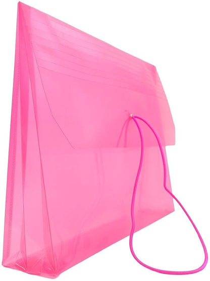 JAM PAPER Plastic Expansion Envelopes with Elastic Band Closure - Letter Booklet - 9 3/4 x 13 with 2.5 Inch Expansion - Pink - 3/Pack