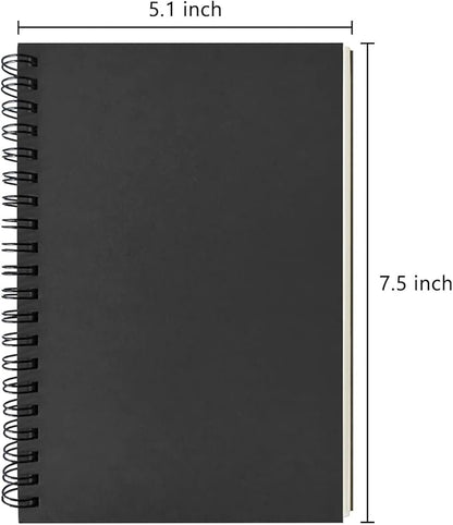 Blank Spiral Notebook, 3-Pack, Soft Cover, Sketch book, 100 Pages / 50 Sheets, 7.5 inch x 5.1 inch, 100GSM, (Black)