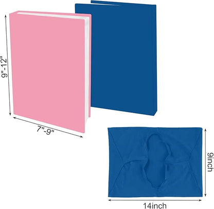 2 Pack Stretchable Book Sleeve Covers, for Paperbacks Hardcover Textbooks up to 9" x 12", Office Supplies with Free Sticker Labels (2 Pack, Pink + Blue)