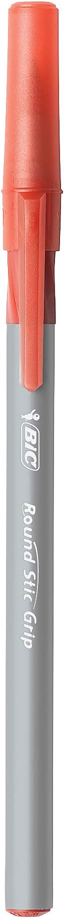 BIC Round Stic Grip Xtra Comfort Ballpoint Pen, Medium Point (1.2mm), Red, 12-Count (Pack of 2)