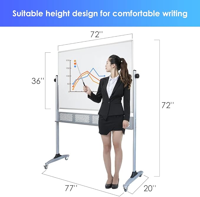 XIWODE Upgraded Large Double-Sided Magnetic Whiteboard with Movable Mesh Bracket & Wheels - 72x36 Inch, Anti-Scratch, Easy-Clean Porcelain Enamel Surface - Flip, Write & Display